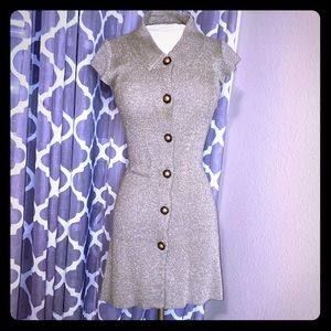 Tan Gold Knit Botton Down Sweater Dress Stretchy